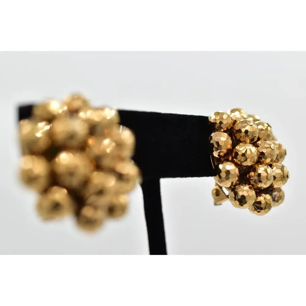 Laguna Vintage Clip On Crystal Earrings Bronze Disco Ball Signed 1950s BinBK